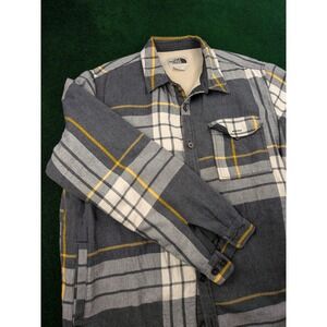 The North Face Mens XL Sherpa Lined Flannel Shirt Jacket Grey Yellow Plaid